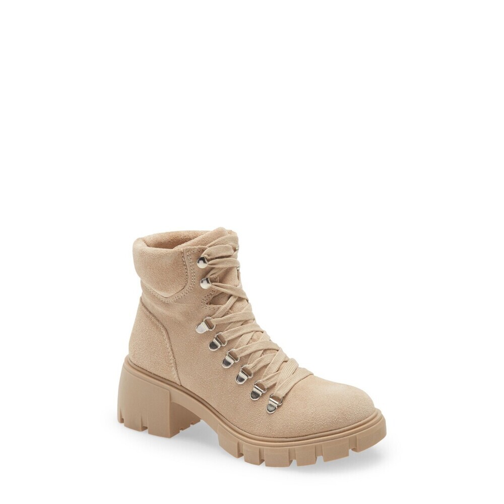 Steve Madden Hint Boots Women's 7.5 Sand Suede Lace Up Block Heel Ankle JOBB205